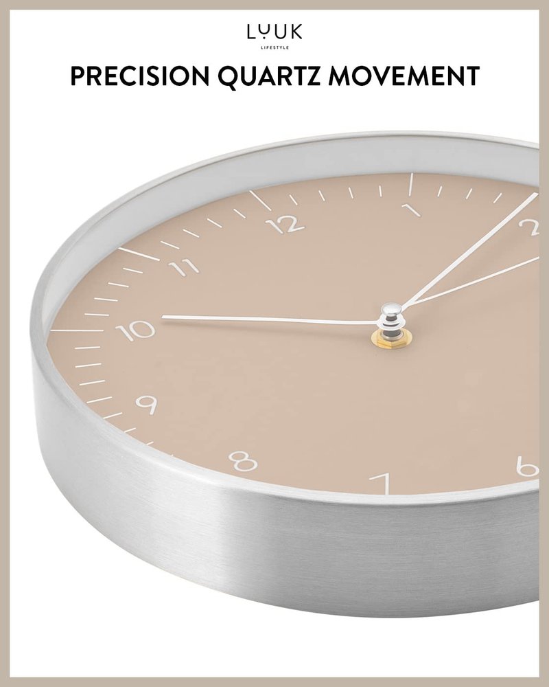 LUUK LIFESTYLE Modern wall Clock with Silent Quartz Movement, Stylish & Functional, Decoration for Bedroom, 12 inch, in Black & Gold
