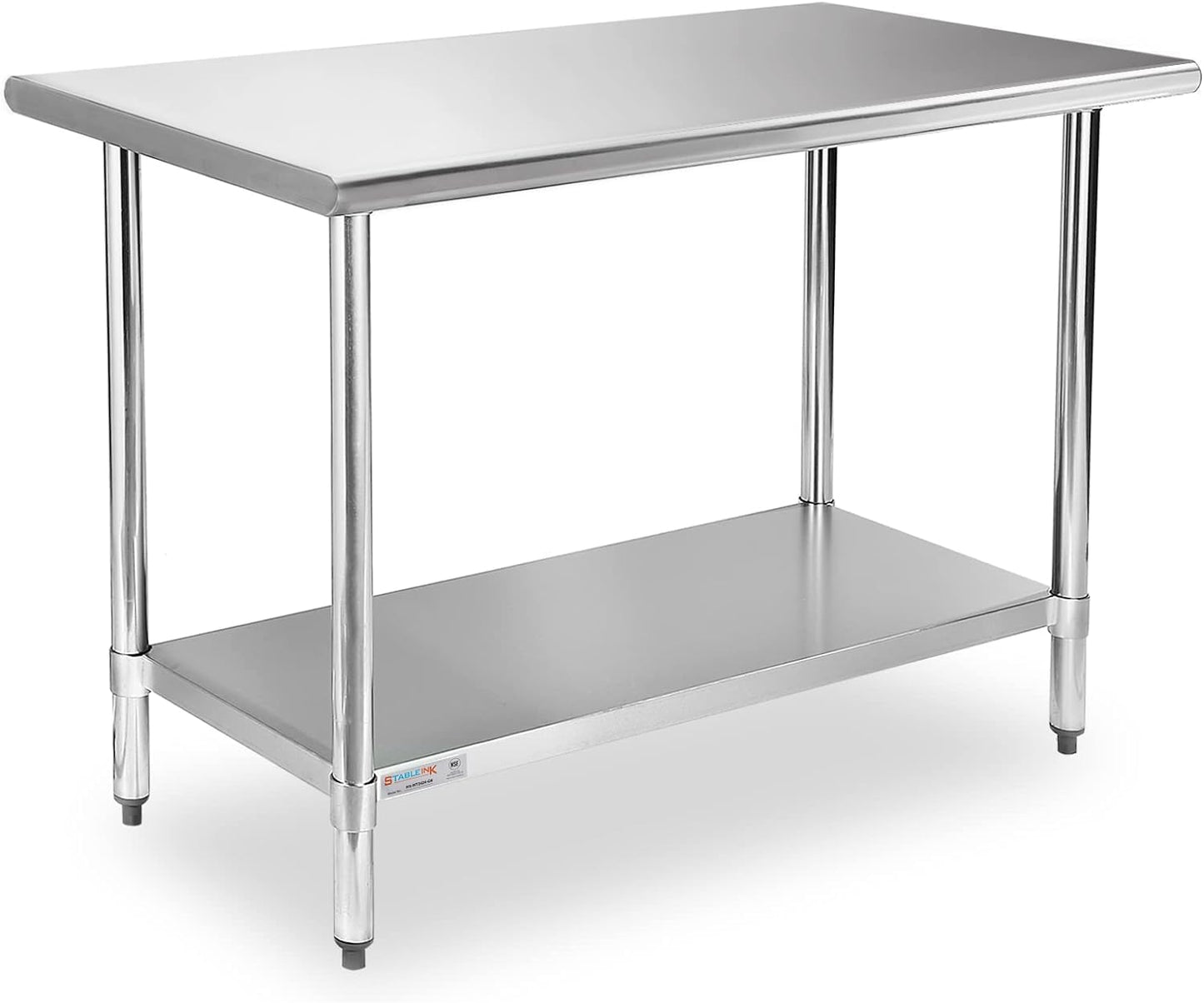 STABLEINK NSF Stainless Steel Prep Table 48x24 Inches 4ft, Metal Work Table with Adjustable Undershelf, for Commercial Kitchen, Restaurant, Hotel, Laundry and Garage