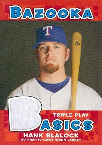 Sports Memorabilia Autograph Warehouse 343539 Hank Blalock Player Worn Jersey Patch Baseball Card - Texas Rangers 2006 Topps Bazooka Triple Play No. BBA-HB