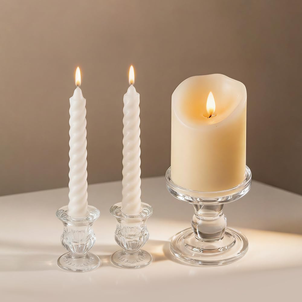 CHILL RECIPE Unity Candle Holders Glass Candlestick Holders for Pillar Candles Taper Candles, Crystal Taper Candle Holders Set of 3 for Wedding Table Centerpiece (Clear)