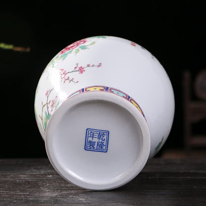 Ceramic Jar with Lid for Home Decor Traditional Chinese Flowers and Birdstemple Handcrafted Porcelain Vase