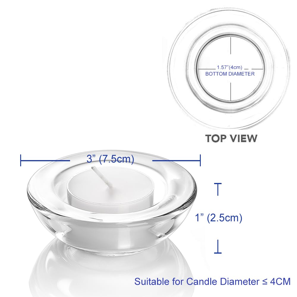 ELIVIA Clear Tealight Candle Holders - Set of 12, Round Chunky Glass Candle Holder, 3" Diameter - CH01 - Clear