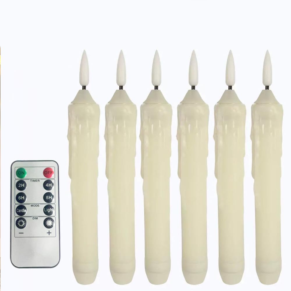 Mxqdhx 6 Pcs Flameless Taper Candles LED Taper Candles Flickering with Remote Timer Dimmer Ivory LED Candlestick for Halloween Christmas Wedding Church Easter Party Decor Table Centerpiece, 6.1 in