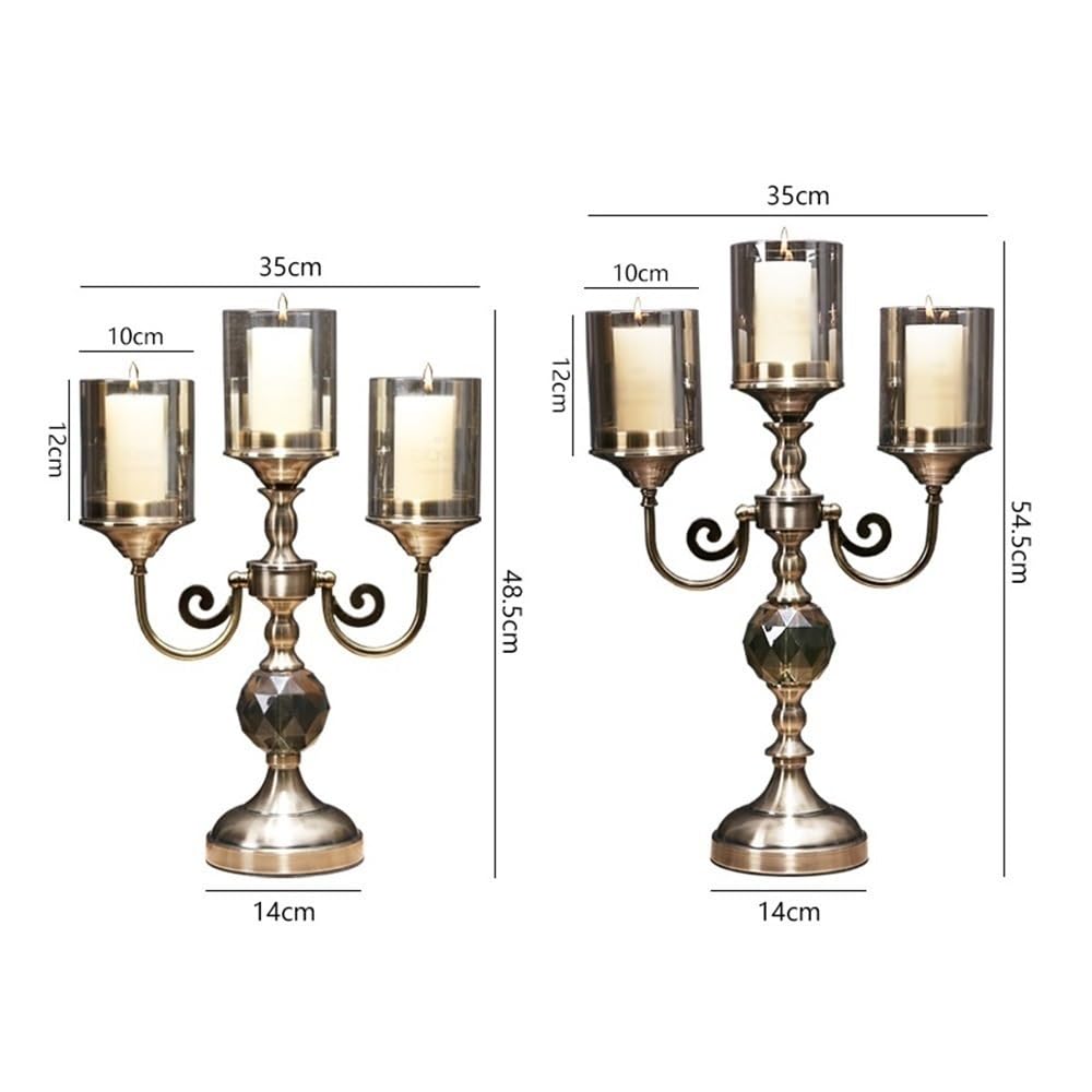 Candlestick Holders Retro Metal Glass Three-Head Candlestick Light Luxury Home Decoration Ornaments Candle Holder Candle Holders(Small)