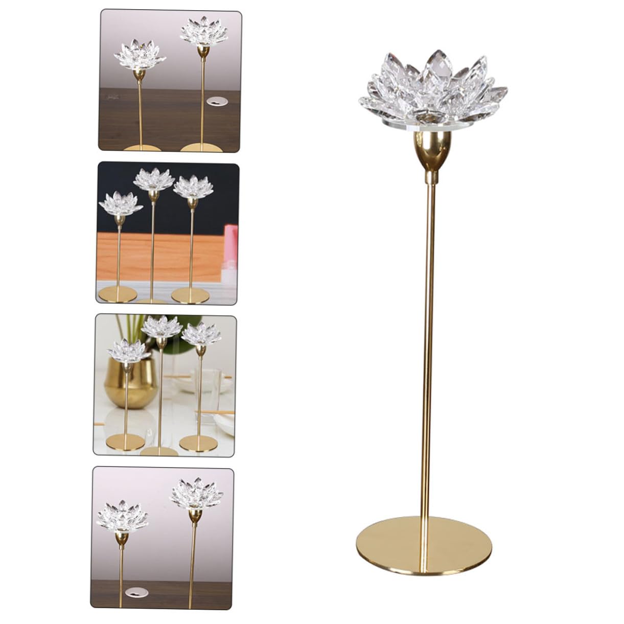 HOODANCOS Metal Crystal Lotus Candle Holder Small Gold, Dining Room Wedding Decorative Candlestick Stand, Romantic Flower-Shaped Candle Stick Holder for Home Decor