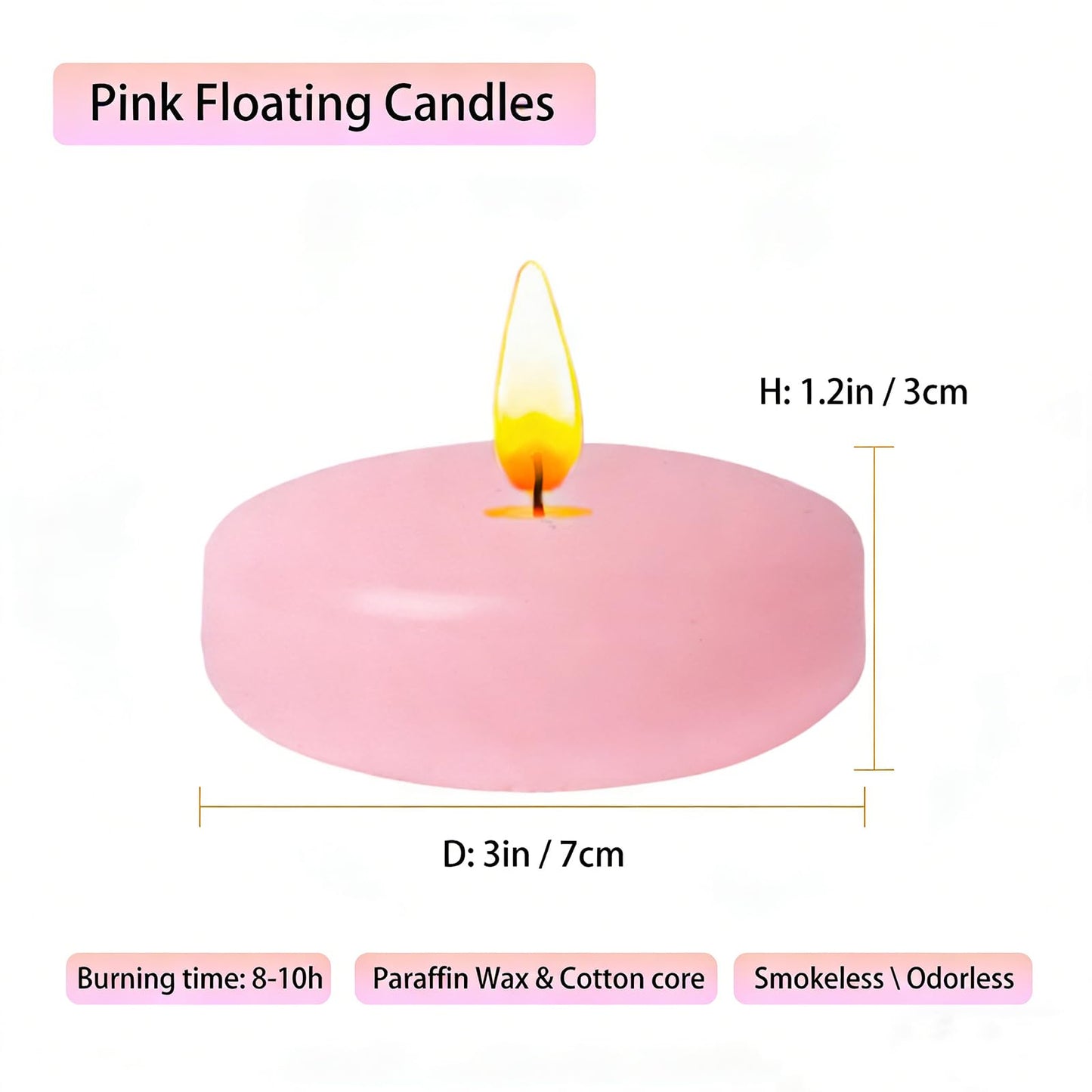 Pink Floating Candles 3 inch 12 Pack - Floating Candles for centerpieces - Wedding Decor - Burning Time 8-10 Hours