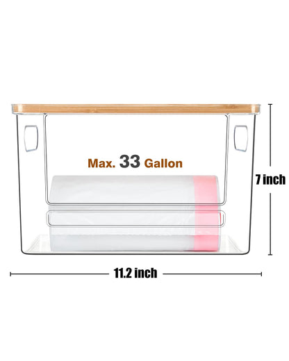 Trash Bag Dispenser 2 Pack, Acrylic Garbage Bags Dispenser with Bamboo Top, Extra Large Trash Bag Holder Dispensers Under Sink for Kitchen, Cabinet, Laundry Room, Pantry Organizer and Storage