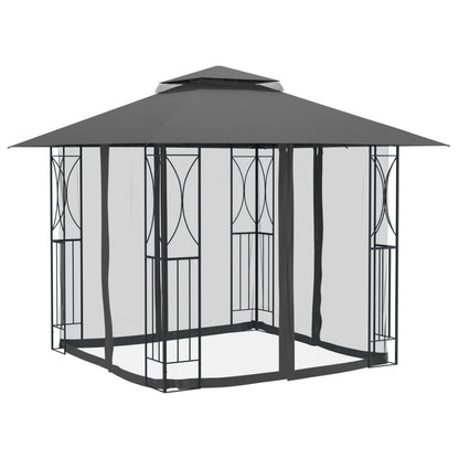 Anthracite Steel Gazebo with Sidewalls, 118.1"x118.1" Outdoor Canopy Tent, Double-Tiered Roof, Patio for Garden Parties Outdoor Structures