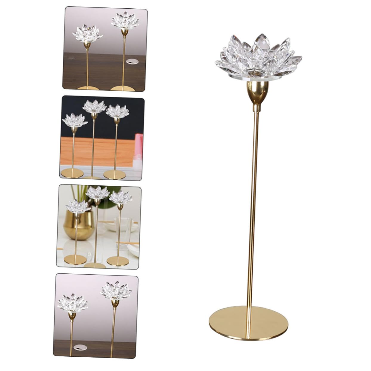 JEWEDECO Crystal Lotus Candle Stand Small Simple Metal Candlestick Decorative Candleholder for Wedding and Dining Room Candlelight Dinner Table Centerpiece