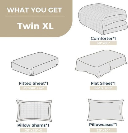 HYMOKEGE Twin XL Comforter Set - 5-Piece Seersucker Luxury Bedding Set for All Seasons | Includes Comforter, Sheets, Pillowcase & Sham