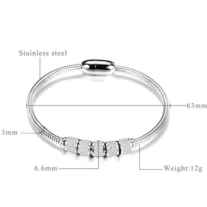 Jude Jewelers Stainless Steel Cubic Zircon Snake Chain Bangle Bracelet (Silver)