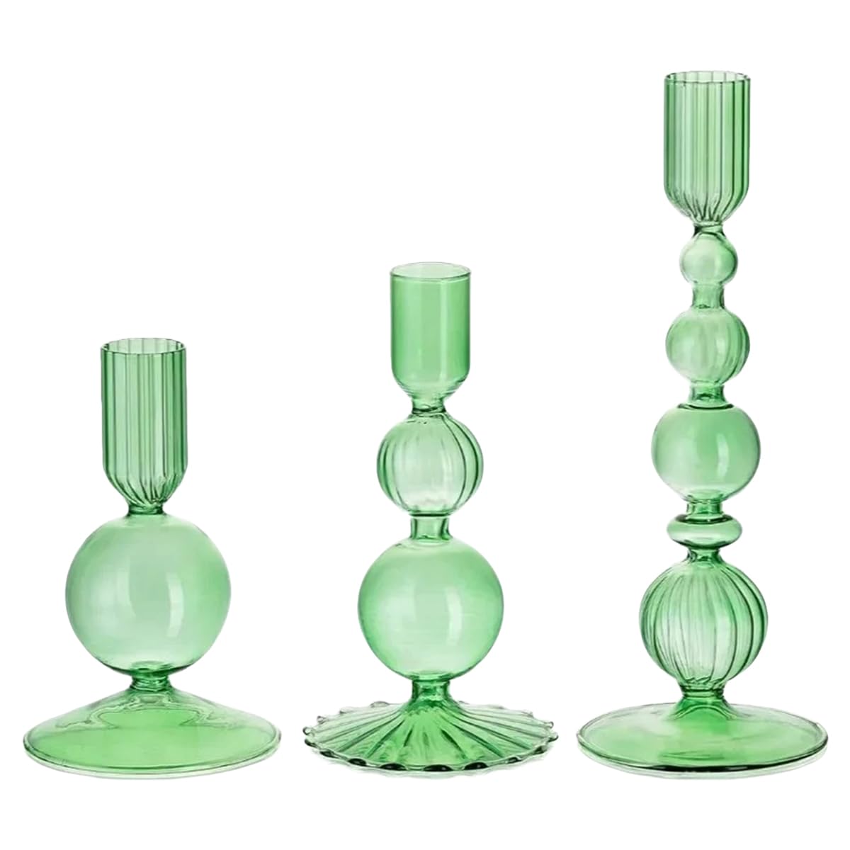 Mineaud 3Pcs Glass Candlestick Holders Glass Taper Candle Holders Groovy Wavy Elegant Candle Stick for Home Party Decoration,Green