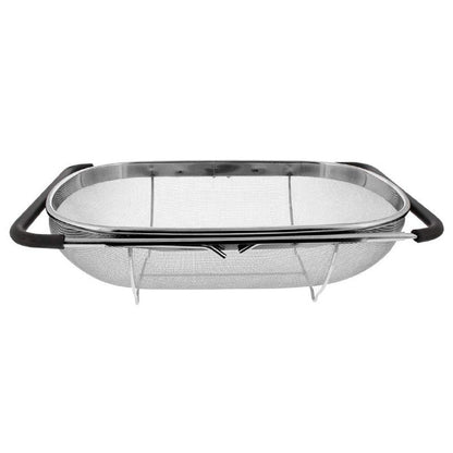 Makerstep Over the Sink Colander Strainer Basket Stainless Steel, For Kitchen Sink with Rubber Grip, Fine Mesh, Large Kitchen Gadgets Tools, Expandable Home Kitchen Essentials