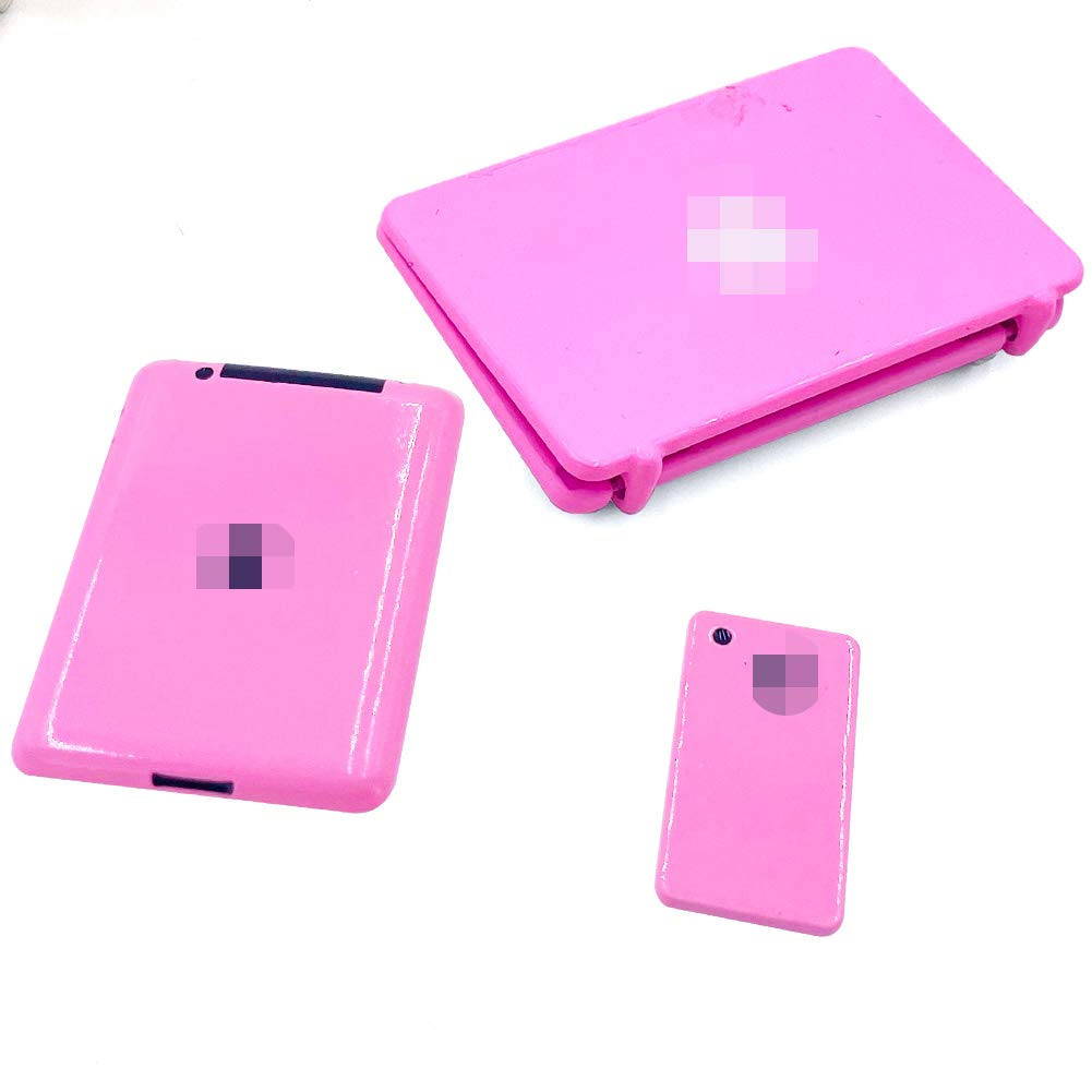 3 Pack Dollhouse Mini Laptop Tablet and Smart Phone Scene Computer Simulation Accessories for Doll 1/6 1/12 Miniatures Silver
