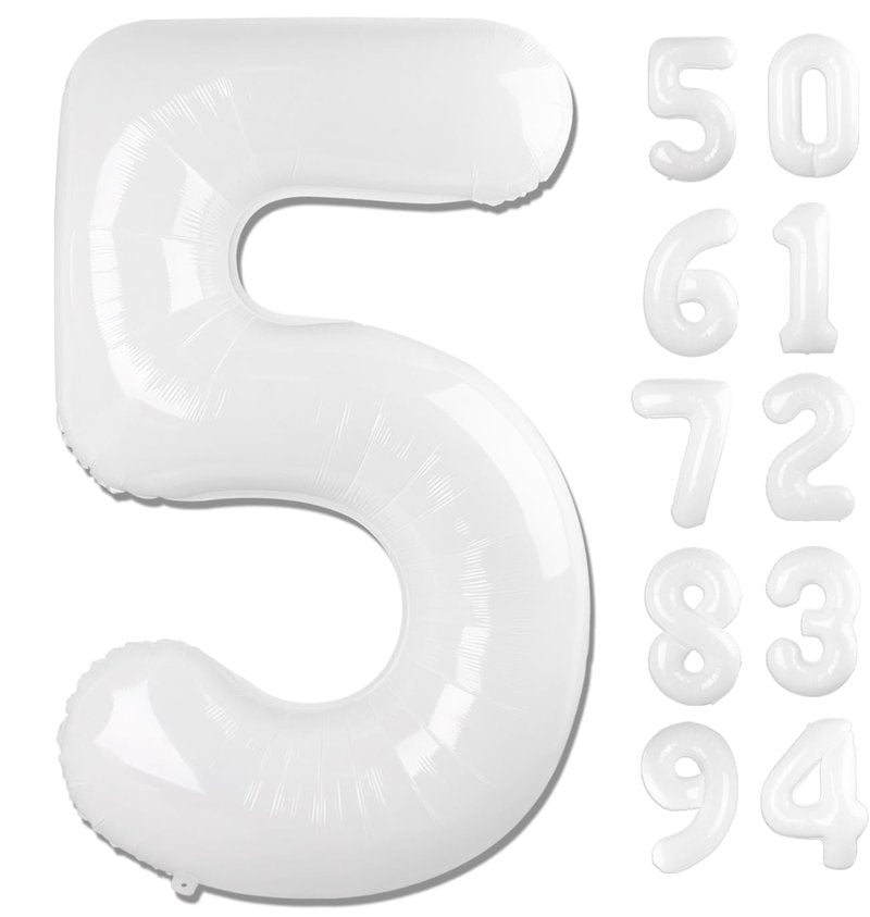 White 5 Balloon, Translucent Number Balloons 40 Inch, 5th Birthday Balloon Decorations, White Party Supplies, 5 Number Balloons, Number 5 Balloon