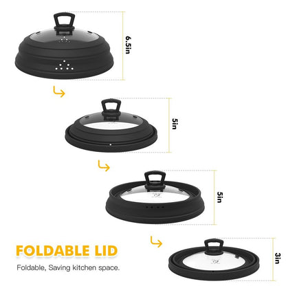 Microwave Splatter Cover Vented Glass Splatter Guard Lid with Collapsible Silicone for Food as Pot Cover Plate 10.8 inch for 6 7 8 9 10 inch Plate Bowl