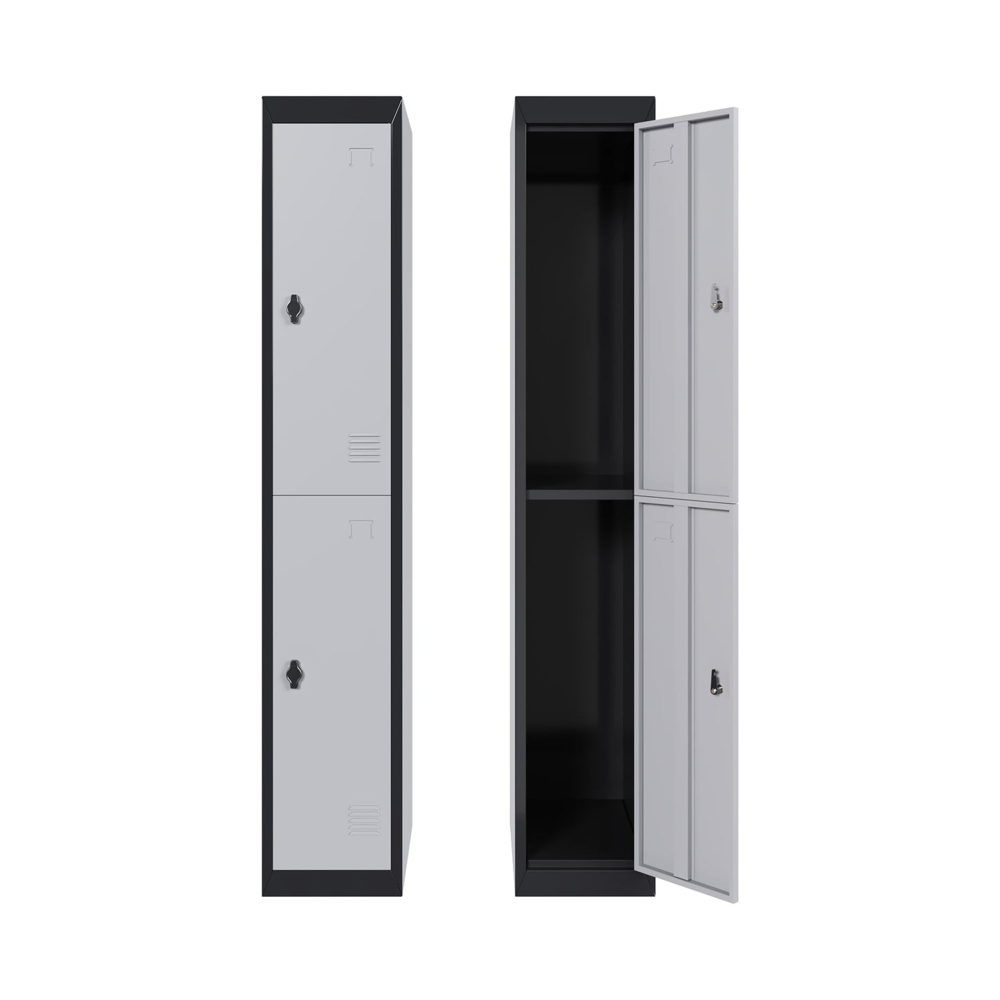 GAOMON 2 Door Tall Metal Locker with Key Employee Metal Locker, Lockable Heavy Duty Steel Employee Locker for Schools, Gyms, Homes, Offices, Utility Rooms, Grey and Black