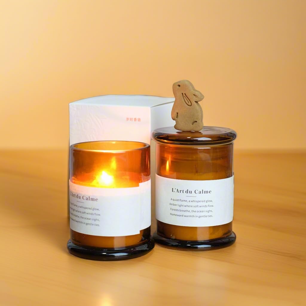 Royal Home Luxury Scented Candle with Wooden Wick in Artistic Glass Jar and Value Added Botanic Scented Ornament, Natural Botanical Fragrance, Velour Glow Scent with Sandalwood Amber and Vanilla