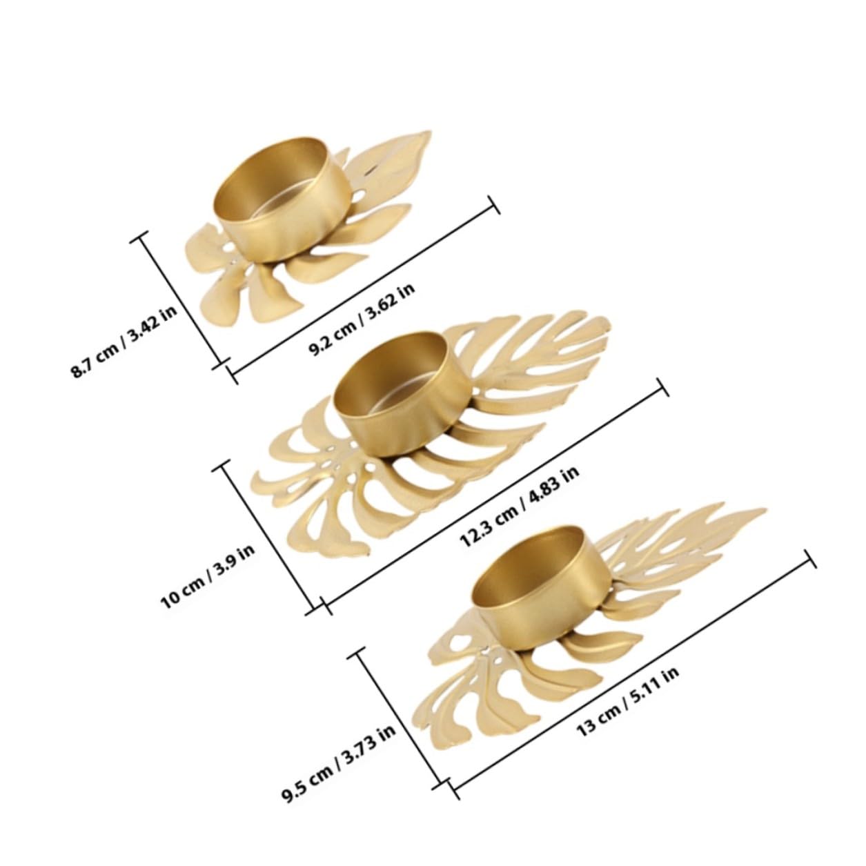 GLSTOY 3pcs Metal Leaf-Shaped Votive Candle Holders Sturdy Iron Tealight Holders for Desktop Ornament Decorative Palm Leaf Design for Home Bar Restaurant for Halloween and Festive Decor