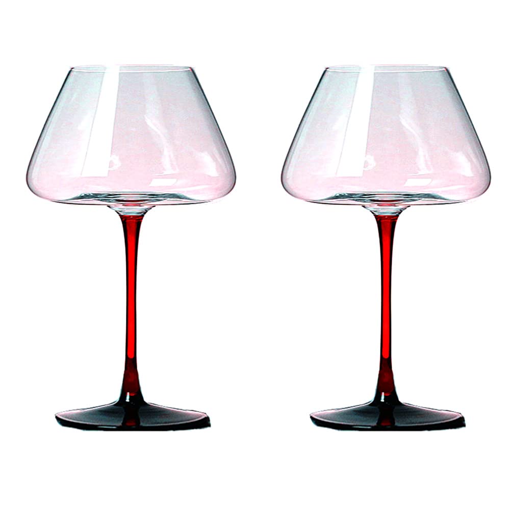 GAOGAO Huge Burgundy Wine Glasses Red Bottom Super Transparent Crystal Glass Goblet Set of 2 (720 ml)