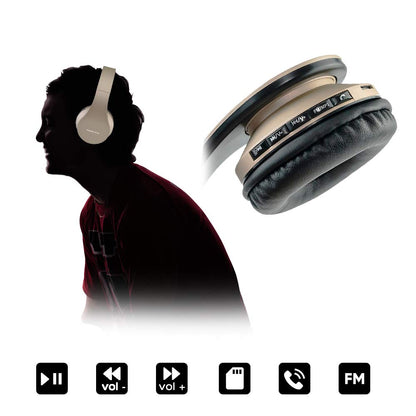 PowerLocus Wireless Bluetooth Over-Ear Stereo Foldable Headphones, Wired Headsets Rechargeable with Built-in Microphone for iPhone, Samsung, LG, iPad (Gold)