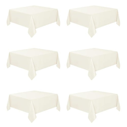 Fitable 6 Pack Square Tablecloths - 70 x 70 Inches - Stain Resistant and Reusable Table Clothes, Ivory Polyester Fabric Table Covers for Dining, Card Tables, Coffee Tables