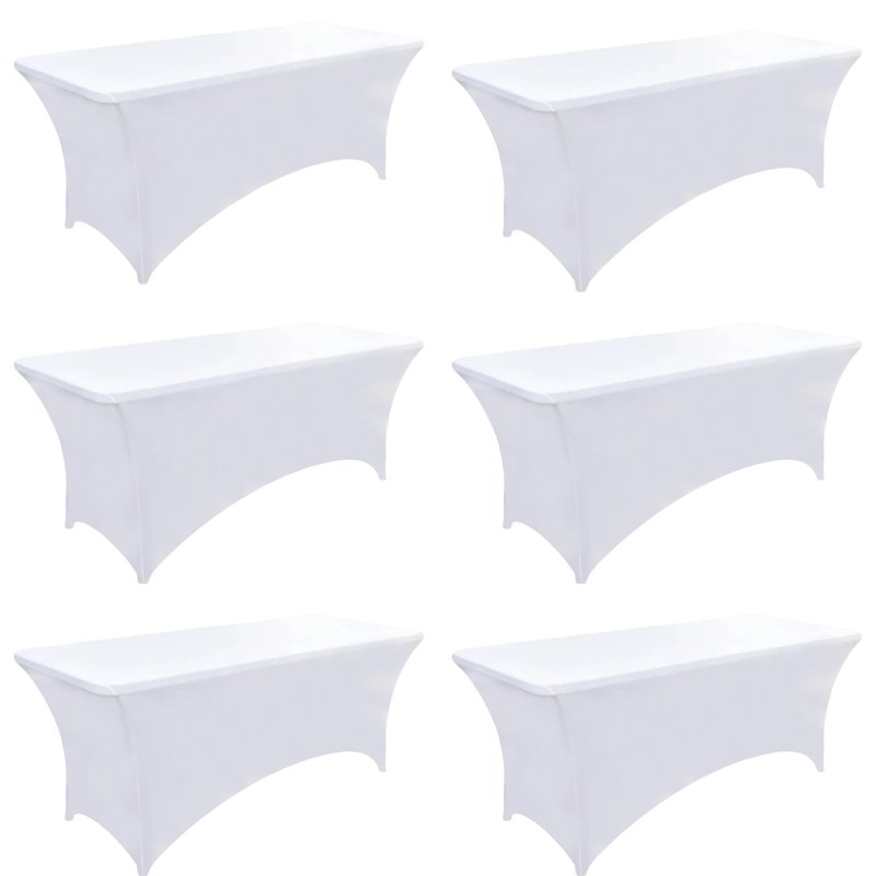ZarzaaSik 6-Pack 6ft White Spandex Table Covers for Rectangle Standard Folding Tables - Wrinkle Resistant Stretch Tablecloths - Ultimate Fitted Table Protector for Parties, Trade Shows, Wedding