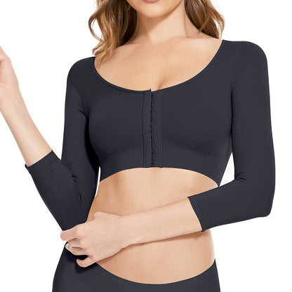 KSKshape Arm Shaper for Women Post Surgery Arm Lipo Compression Sleeves Front Closure Shapewear Bra Posture Corrector Tank Top,Black,M