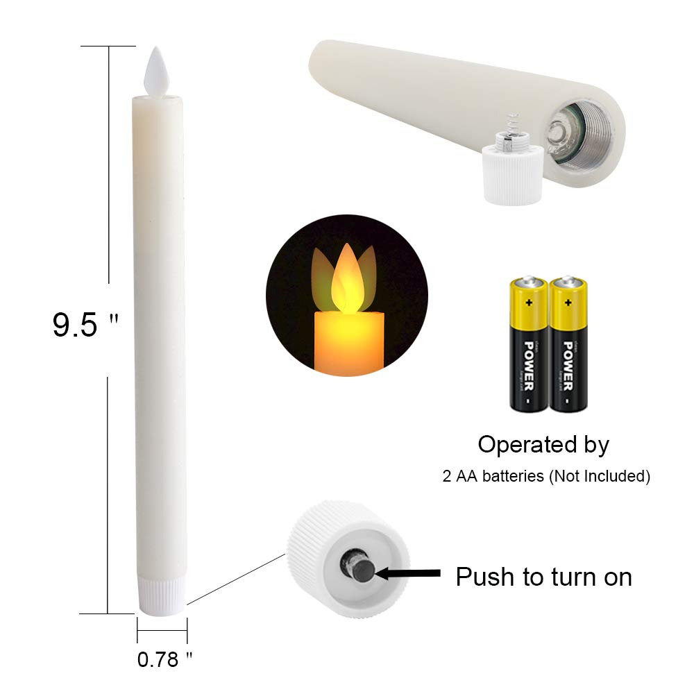 Wondise Flameless Taper Candles Remote with Timer, Battery Operated Real Wax Ivory LED Taper Candles for Christmas Window Decoration, Set of 4(D0.78 x H9.5 Inch)