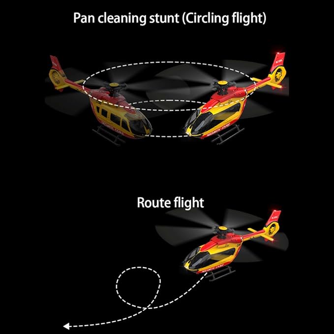 C190 Remote Control Helicopter for Adults 1:30 Scale H145 RC Helicopter 2.4G 6CH Single Propeller Aileron Free Optical Flow Positioning Six-axis Gyroscope Stabilization (Red Yellow(1 Battery))