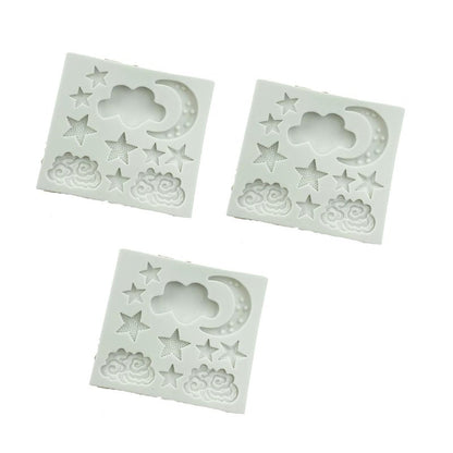 3Pcs White Star Moon Clouds Shaped Silicone Fondant Molds, Candy Chocolate Molds for DIY Cake Fondant Cookie Cloud Fondant Mold Moon For Candy Baking Sugar Cakes Decorating Candy Making Supplies