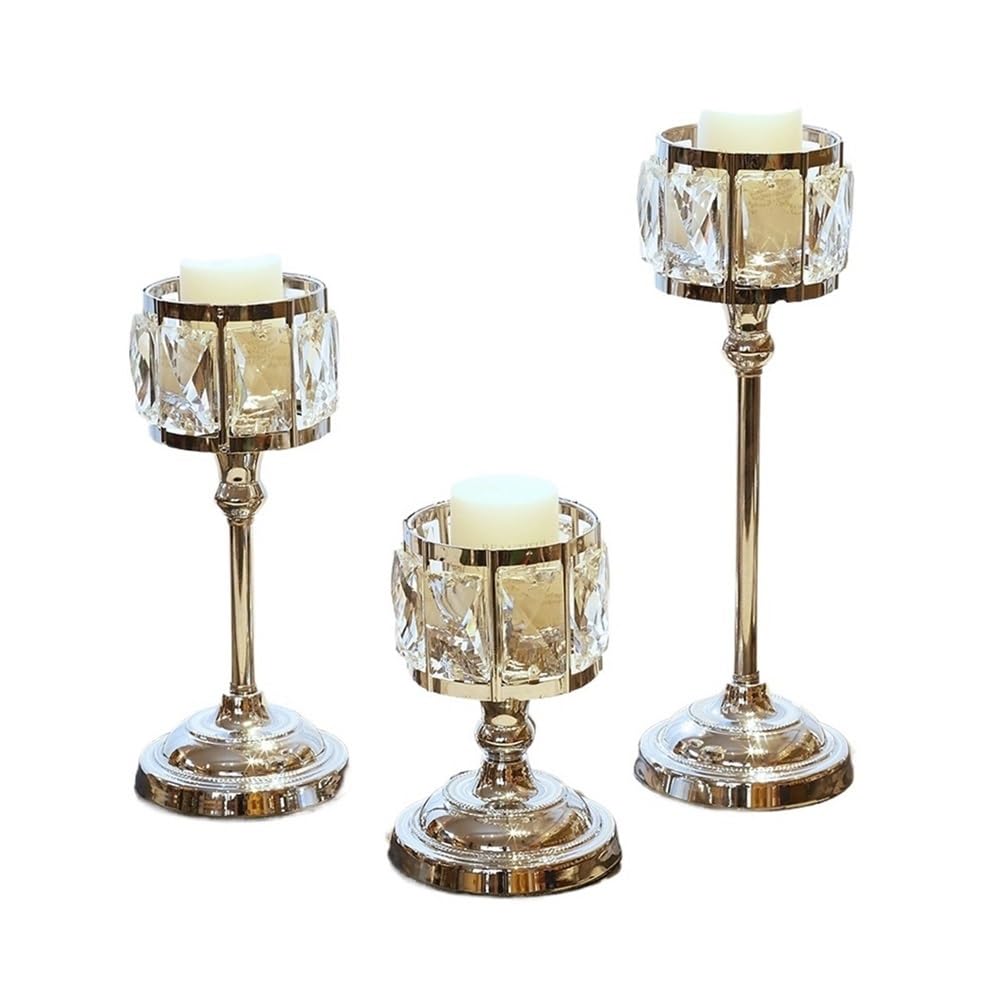 Candlestick Holders 3 Pcs Simple Iron Glass Candlestick Modern Table Decoration Ornaments Candle Holder Candle Holders(Silver)