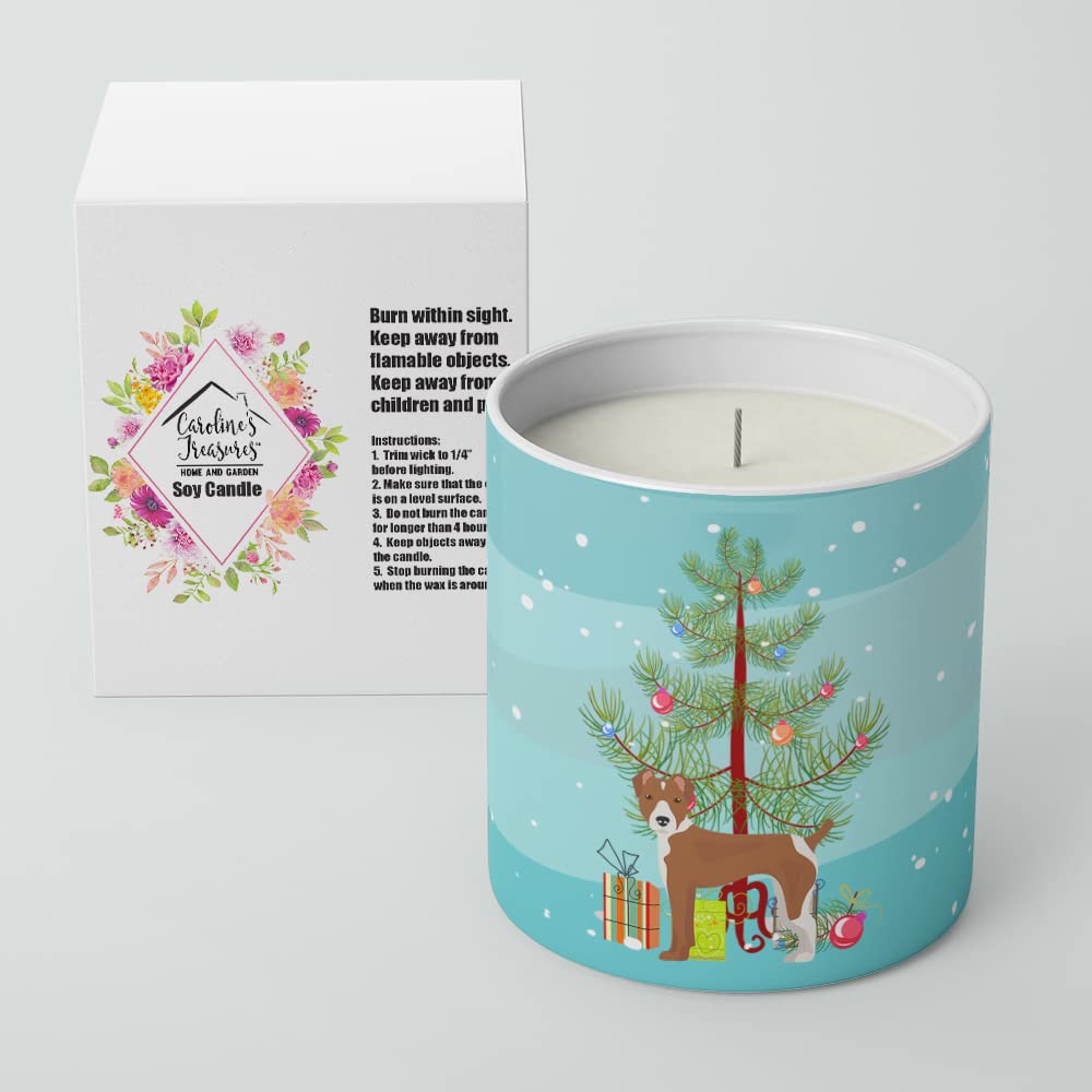 Caroline's Treasures CK3482CDL Rat Terrier Christmas Tree 10 oz Decorative Soy Candle Nature Soy Wax Essential Oil Home Decor Ideal for Bedroom Kitchen Bath Office Gift, 10 oz