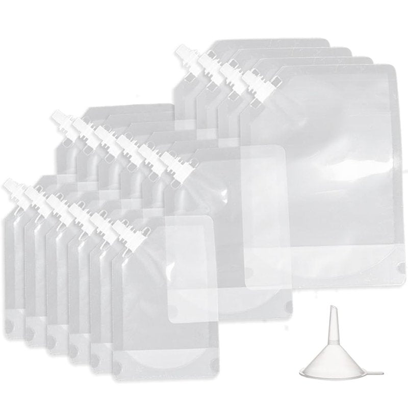 16-Pack Reusable Plastic Flasks - Clear Leak-Proof Bags for Travel, Sports, Concerts & Events (8oz/16oz/32oz) - Ideal for Running, Hiking & Outdoor Activities