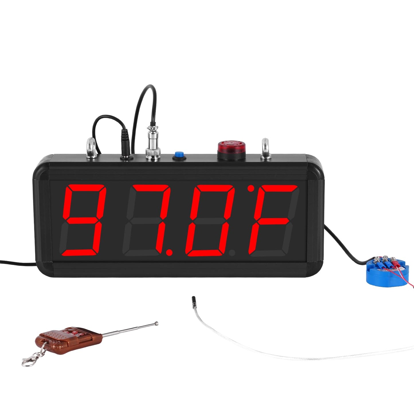 JIAWANSHUN 4" Large LED Industrial Temperature Display, -58℉-212℉ ±0.9℉, ℃/℉ Adjustable Thermometer with Flashing Alert & Independent Switch, for Lab, Aquarium & Freezer