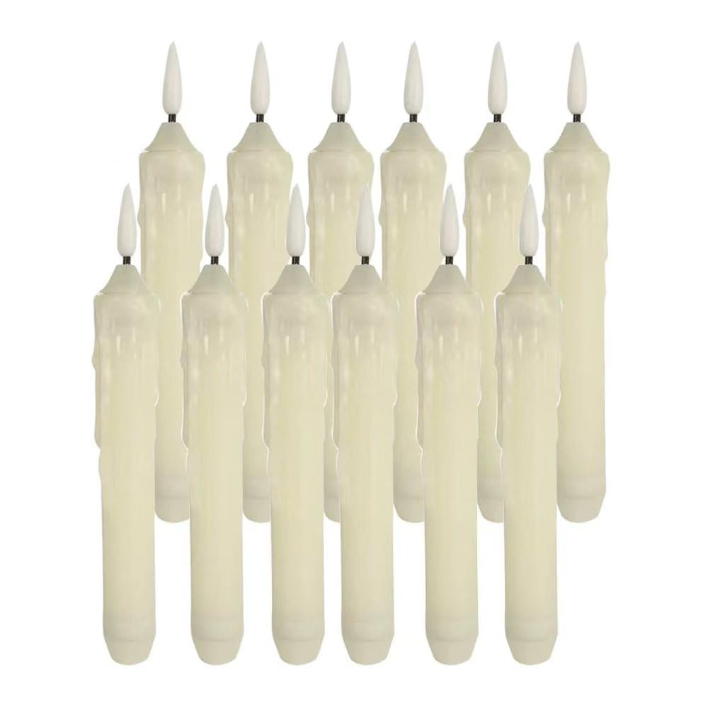 Mxqdhx 12 Flameless Taper Candles LED Taper Candles Flickering Bulk Ivory LED Candlestick for Halloween Christmas Wedding Church Easter Party Decor Table Centerpiece, Warm Yellow 6.1 in, No Batteries