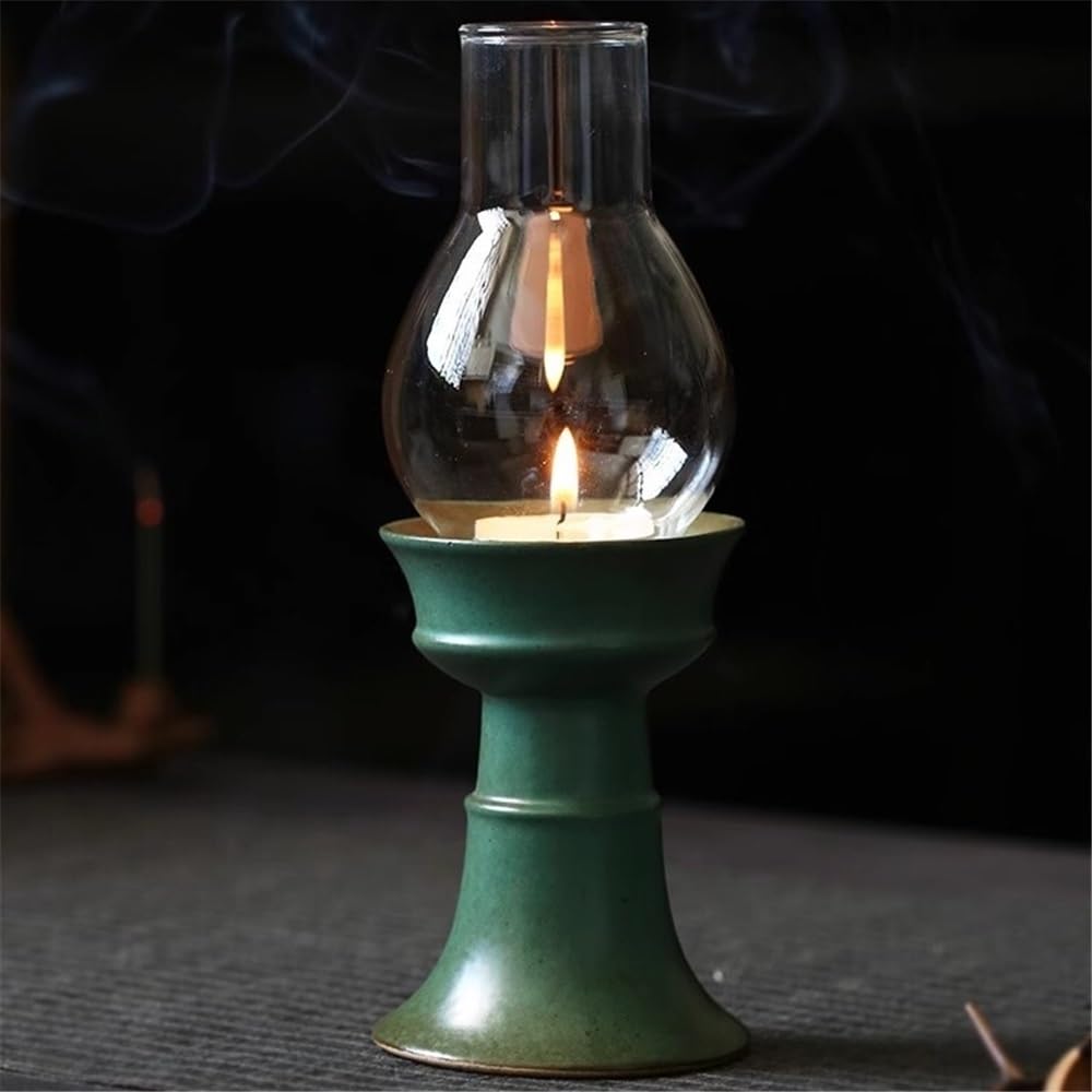 Candlesticks Ceramic Candle Holder with Glass Lampshade Retro Home Aromatherapy Candle Holder Decorative Ornaments Decorative Candle Holder(Black)
