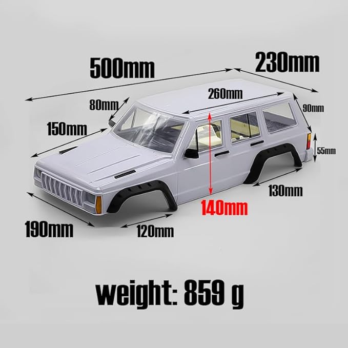 RC Car Hard Body Shell Kit313mm Wheelbase Cherokee Body Car Shell for 1/10 RC Crawler Axial SCX10 &amp SCX10 II 90046 90047 TRX4 Kit (White)