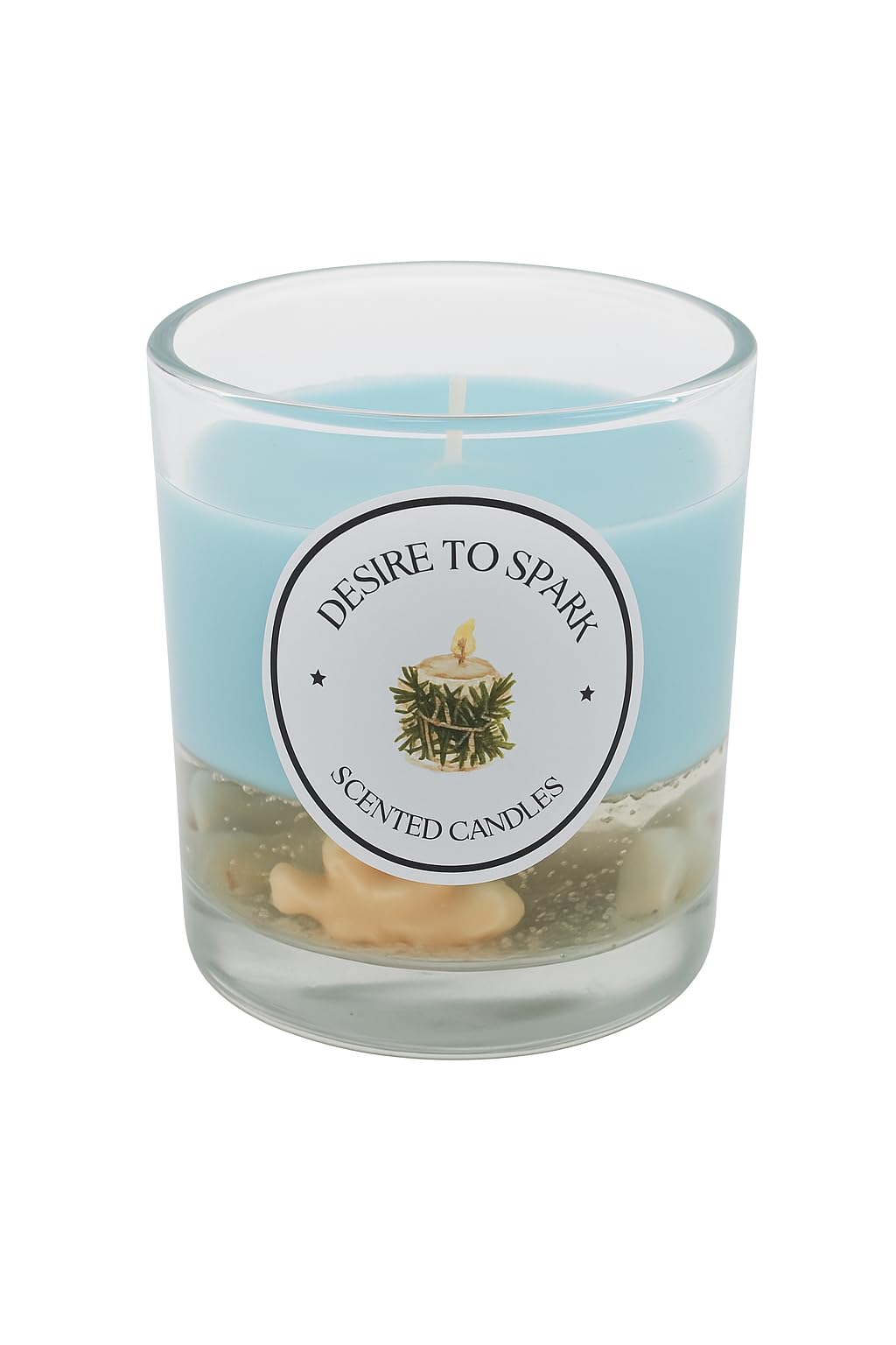 Desire to Spark Ocean Breeze Soy Candle, Handmade Glass Jar with Seashell and Crystal Decor, Blue, 7oz, Beach Theme Scented