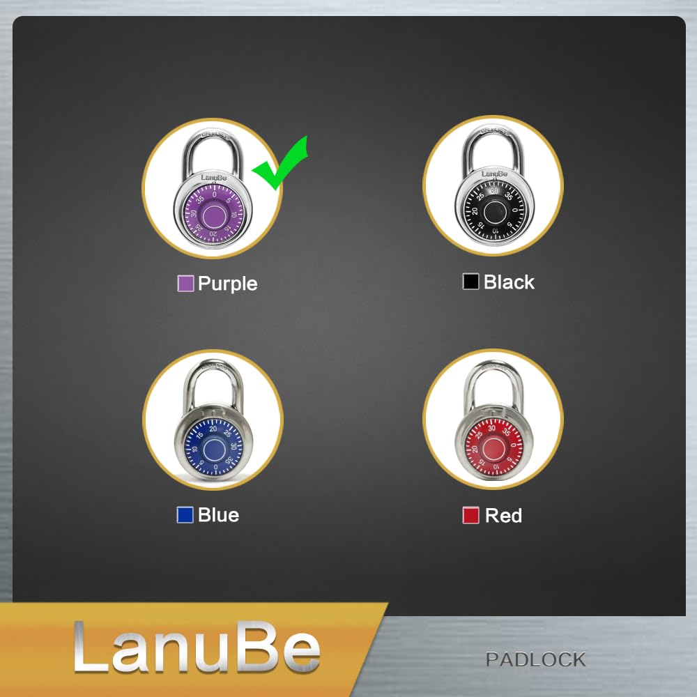 LanuBe Standard Dial Combination Lock, 2 inches. Wide, with Different Combinations, Purple Turnplate, Pack of 60; Lock for School, Employee, Gym Sports Locker, Case, Toolbox