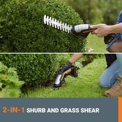 WORX 2 in 1 Cordless Hedge Trimmer, 4" Grass Shear & 8" Shrub Trimmer with 2 Blades, Battery & Charger Included, WG801