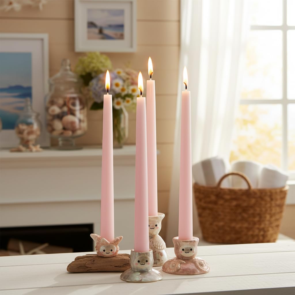 4 PCS Baby Pink Taper Candles - Rose Scented Candles - 10 inch Tall Candles for Holiday Valentine's Wedding Celebration Home Decor