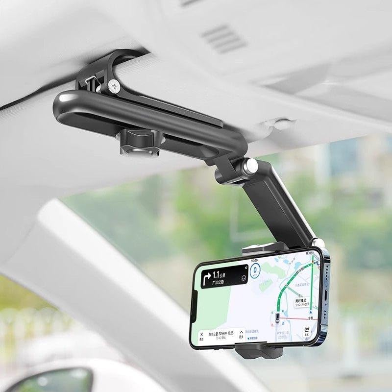 Cell Phone Holder for Car Sun Visor, Mount Clip for Car Cellphone 360° Rearview Phone Holder for Car Perfectly for-Black