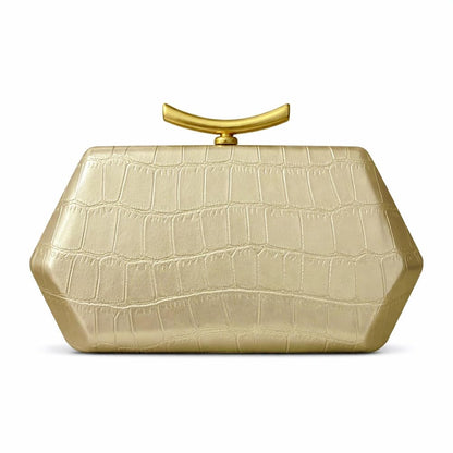 PU Leather Clutch Purse Elegant Gold Evening Bag Unique Crossbody Handbag for Wedding Party Prom