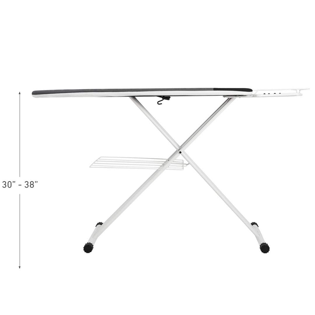 Reliable 220IB Home Ironing Board, Made in Italy Portable Ironing Board with Vera Foam Memory Foam Cover, Conex Heat Resistant Zone, 7 Step Height Adjustment, Strong Iron Rest and Laundry Rack
