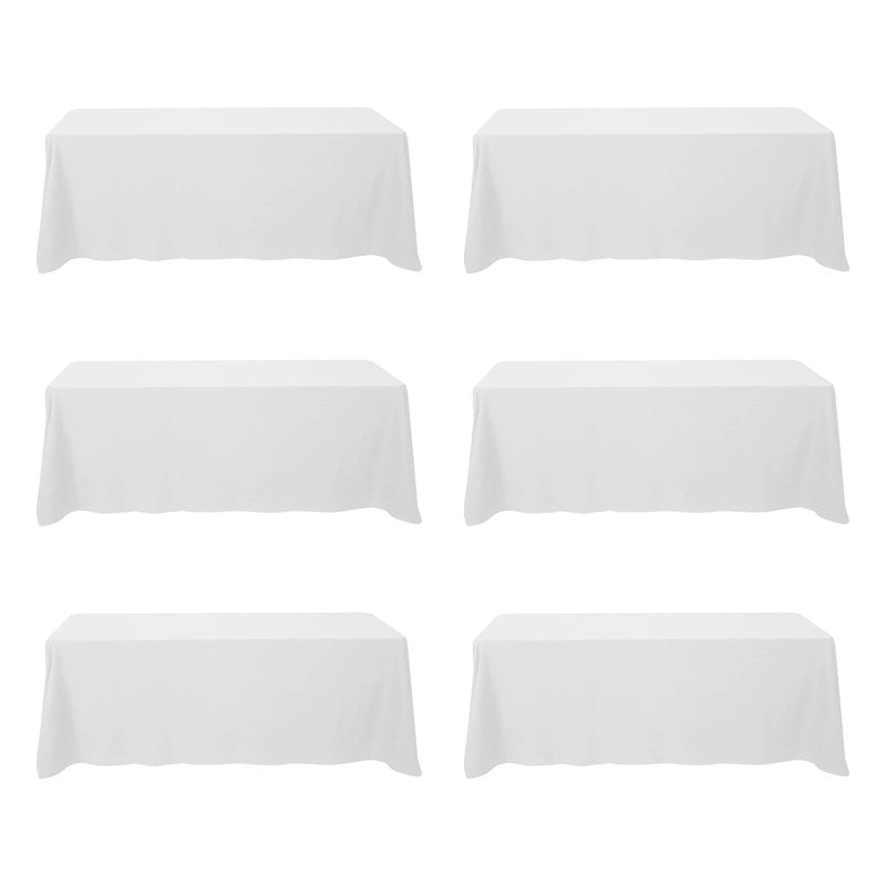 BRILLMAX 6 Pack White Tablecloths 90 x 156 Inch for 8ft Rectangle Tables - 150 GSM Polyester Fabric, Floor Length Drop, Water, Stain & Wrinkle Resistant Cloth Cover for Wedding Reception Banquet