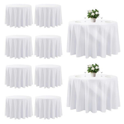 Cuckan 120 Inch Round Tablecloth, 10 Pack White Stain Resistant and Wrinkle-Free Polyester Table Cover for Wedding, Banquet, Party, Restaurant