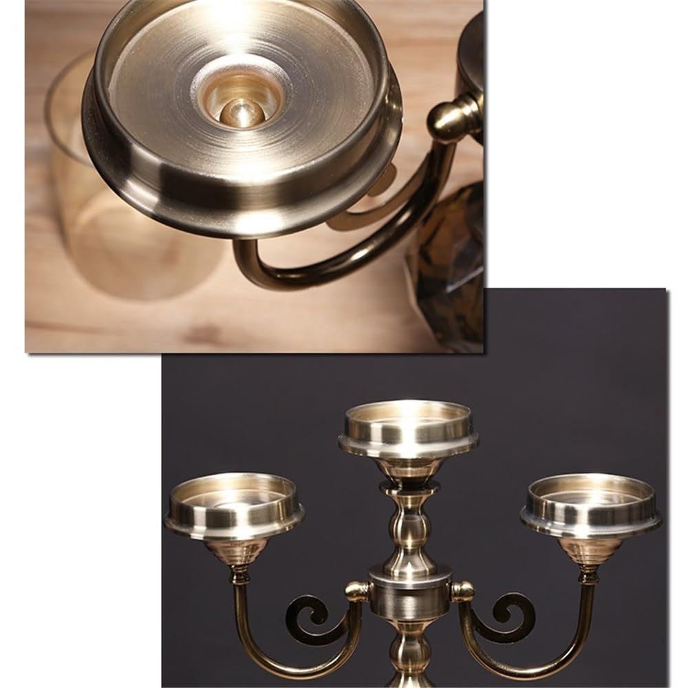 Candlestick Holders Retro Metal Glass Three-Head Candlestick Light Luxury Home Decoration Ornaments Candle Holder Candle Holders(Small)