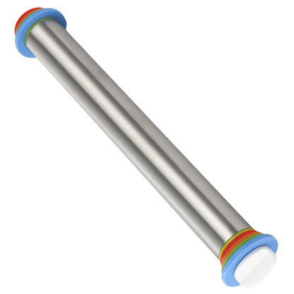 Rolling Pin and Pastry Baking Mat Set, Stainless Steel Dough Roller with Adjustable Thickness Rings & Clear Scale Markings, Ideal for Home Kitchen Baking Fondant, Pizza, Pie, Pastry, Pasta, Cookies