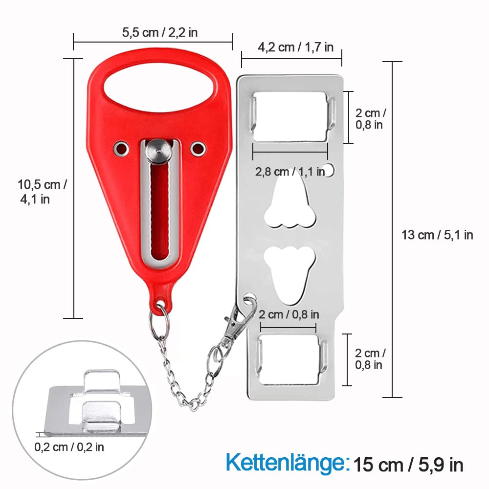Portable Door Lock, Door Chains Security, Pack of 2 Travel Lock Security Lock, Home Door Additional Lock, Black and Red